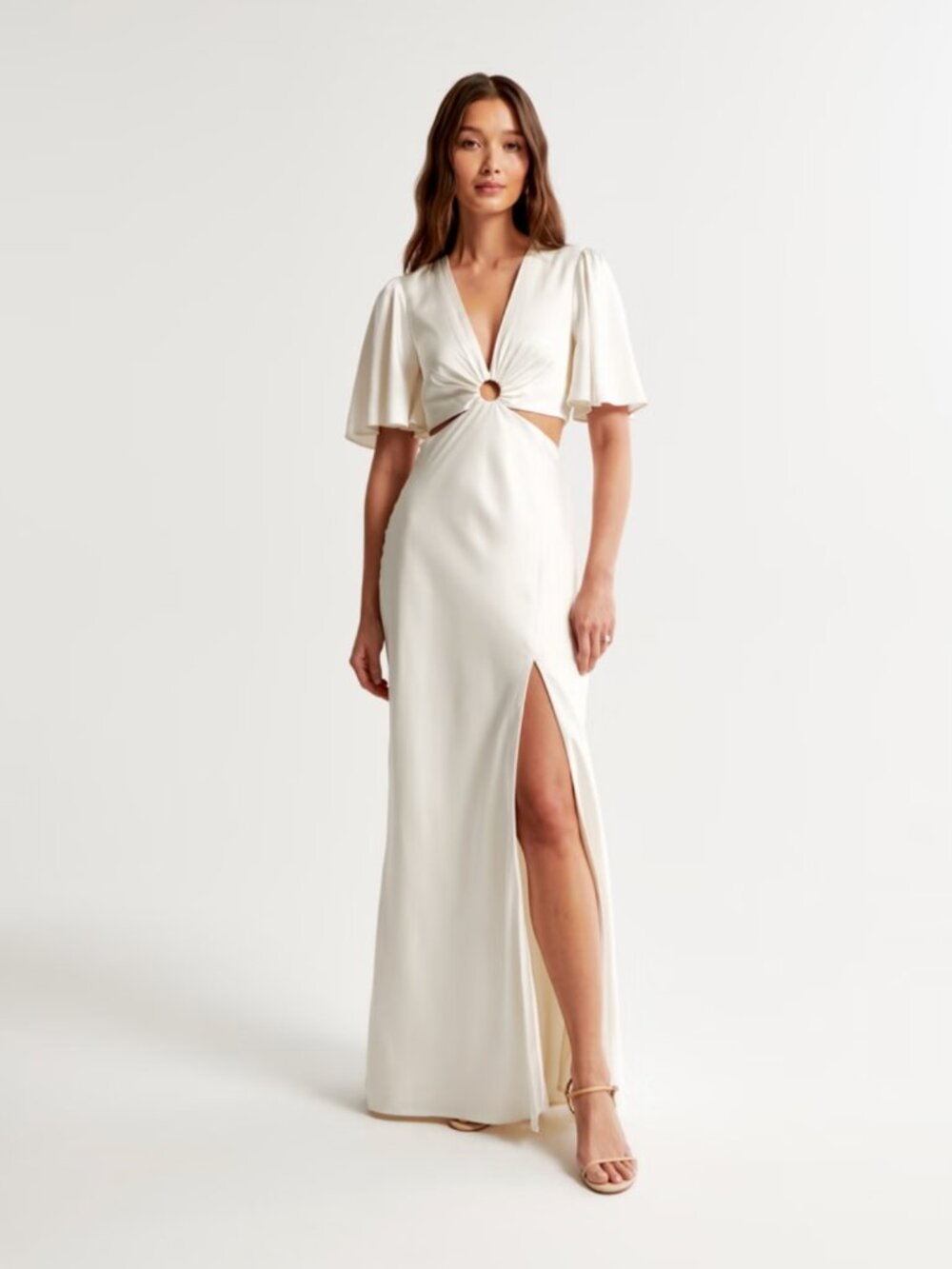 Abercrombie & Fitch Cream Maxi Dress with Front Ring Cutout
